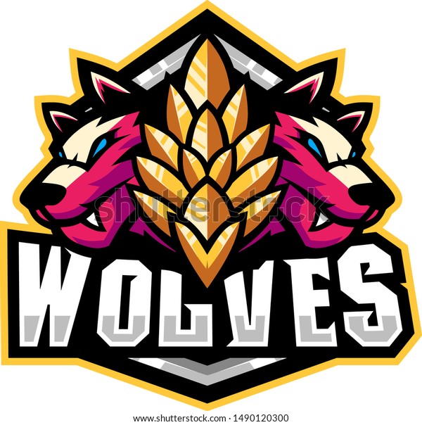 Awesome Two Wolves Illustration Gaming Logo Stock Vector Royalty Free 1490120300