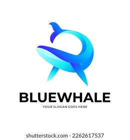 Awesome vector blue whale logo icon illustration, blue whale in sea