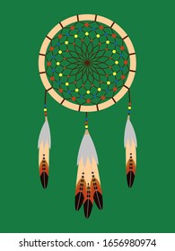Awesome vector flat dream catcher graphic illustration. Bright colorful native american net-like amulet