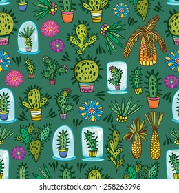 Awesome vector fresh pattern of cacti and flowers in amazing colors. Vector backdrop, summer template. Use for wallpaper,pattern fills, web page background.