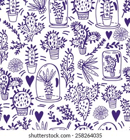 Awesome vector fresh pattern of cacti and flowers in amazing colors. Vector backdrop, summer template. Use for wallpaper,pattern fills, web page background.