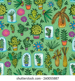Awesome vector fresh pattern of cacti and flowers in amazing colors. Vector backdrop, summer template. Use for wallpaper,pattern fills, web page background.