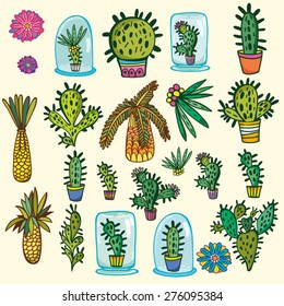 Awesome vector fresh set of cacti and flowers in amazing colors. 
