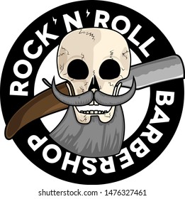 Awesome vector illustration of a bearded skull logo for barber shop with rock and roll style