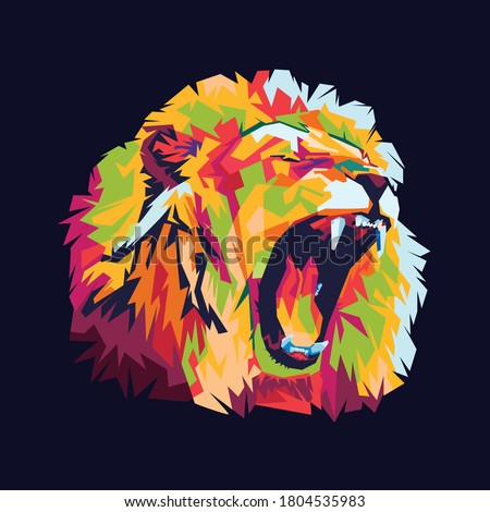 awesome vector illustration of pop art colorful wild lion roar