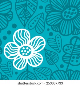 Awesome vector seamless patter of graphic leaves and flowers. Bright illustration, can be used for creating card, invitation card for wedding,wallpaper and textile.