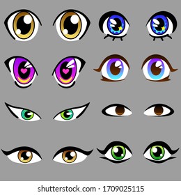 Awesome Vector Set Of Beautiful Anime Cartoon Eyes