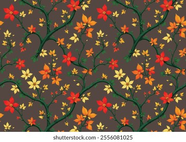 Awesome vine leaf and floral pattern design on black background 
