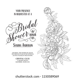 Awesome vintage label. Bridal Shower Card announcement. Line contour of flowers. Vector illustration.