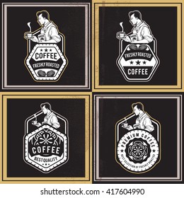Awesome vintage retro set of premium coffee badges and labels. Great for promoting premium coffee on-line or offline coffee shops and businesses