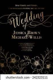 Awesome wedding invitation with generic text for your design over gray background. Vector illustration.