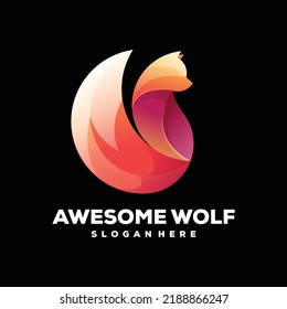 Awesome Wolf Gradient logo design