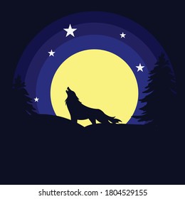 Awesome wolf howling vector illustration