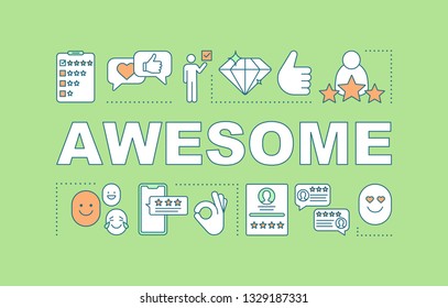 Awesome word concepts banner. Feedback and rating. Likes in social media. Approval of others. Presentation, website. Isolated lettering typography idea, linear icons. Vector outline illustration