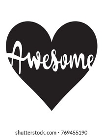 Awesome word text written inside a heart shape.