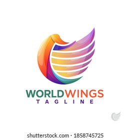 Awesome world and wings concept design with colorful style 