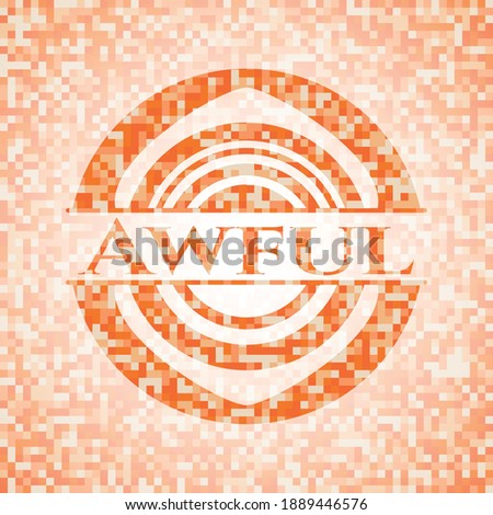 Awful abstract emblem, orange mosaic background 