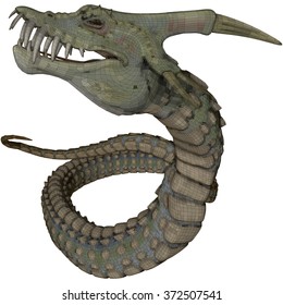 Awful chimera like a cross between a lizard and a snake with huge fangs. Conceptual vector illustration