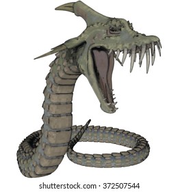 Awful chimera like a cross between a lizard and a snake with huge fangs. Conceptual vector illustration
