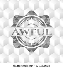Awful grey badge with geometric cube white background