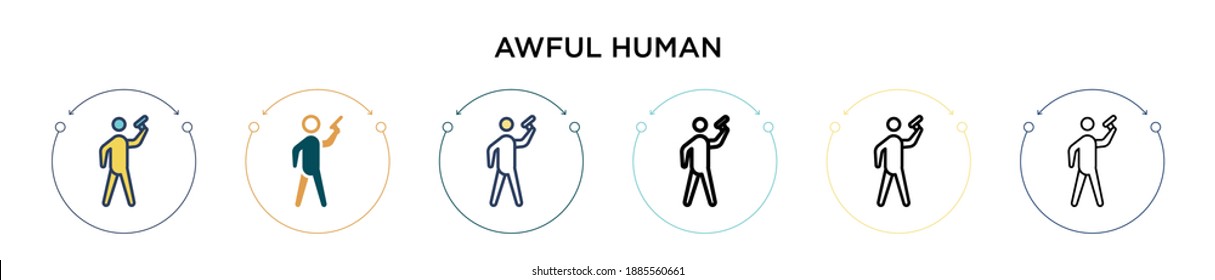 Icono humano espantoso en el estilo relleno, delgado, contorno y trazo. Ilustración vectorial de dos diseños de iconos de vectores humanos horribles de color y negro se puede usar para móviles, ui, web
