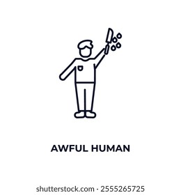 awful human outline icon. Linear vector from feelings concept. Thin line awful human icon isolated on white background