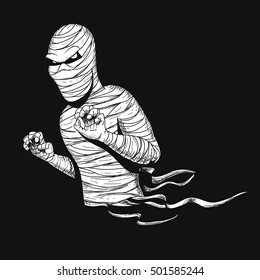 Awful mummy like a ghost.Hand drawn vector illustration