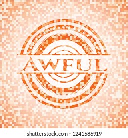 Awful orange tile background illustration. Square geometric mosaic seamless pattern with emblem inside.