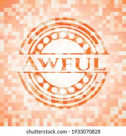 Awful orange tile background illustration. Square geometric mosaic seamless pattern with emblem inside. 
