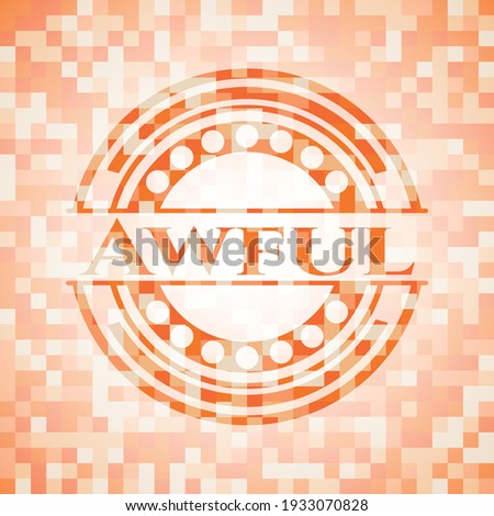 Awful orange tile background illustration. Square geometric mosaic seamless pattern with emblem inside. 