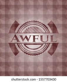 Awful red seamless badge with geometric pattern background.