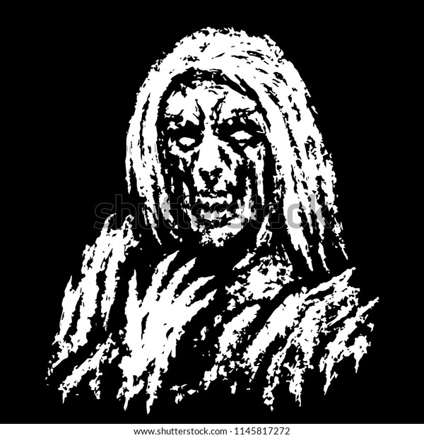 Awful witch with bony hand. Vector\
illustration. Genre of horror. Scary monster\
character.