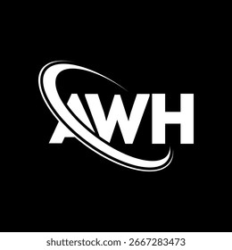 Logo de AWH. Diseño del logotipo de la letra de AWH. Logotipo de AWH enlazado con el círculo y el logotipo del monograma en mayúsculas. Tipografía AWH para tecnología, negocio y marca inmobiliaria.