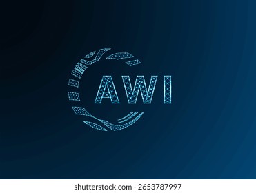 Projeto de vetor de logotipo de letra poli baixa AWI. AWI design de logotipo poli inferior. AWI design exclusivo logotipo low poly.