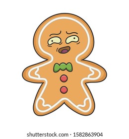 Awkward Christmas holiday ginger bread cookie cartoon character isolated on white