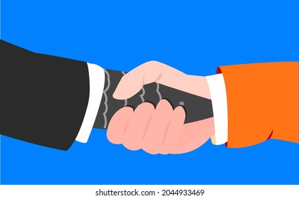 Awkward Handshake Between Two Business Man Illustration, One Person Feeling Shy And Nervous