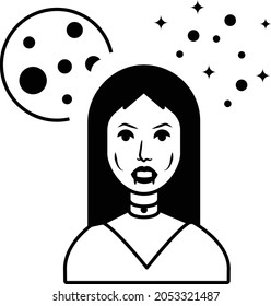 awkward lady with full moon and starbust Concept, Sinister Vector Icon Design, Halloween costume Symbol, Holiday Celebrations Face Mask Sign, Scary Monster characters Stock illustration