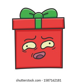 Awkward present Christmas gift box cartoon isolated on white