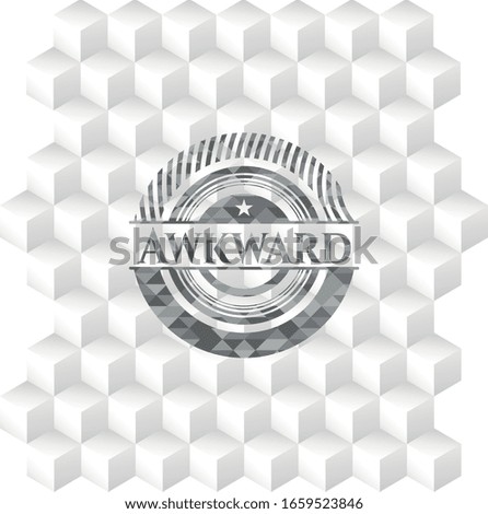 Awkward realistic grey emblem with cube white background