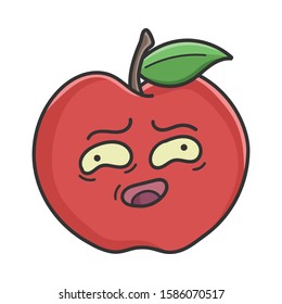 Awkward smiling red apple cartoon apple isolated on white