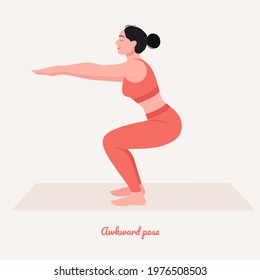 
Awkward Yoga pose. Young woman practicing yoga  exercise. Woman workout fitness, aerobic and exercises. Vector Illustration.