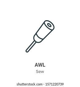 Awl outline vector icon. Thin line black awl icon, flat vector simple element illustration from editable sew concept isolated on white background
