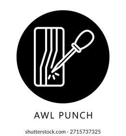 Awl Punch Icon Button, Mini-Illustration beziehen sich auf Zimmerei, Holzindustrie. Für moderne Konzeption, UI, UX Web- und App-Entwicklung.