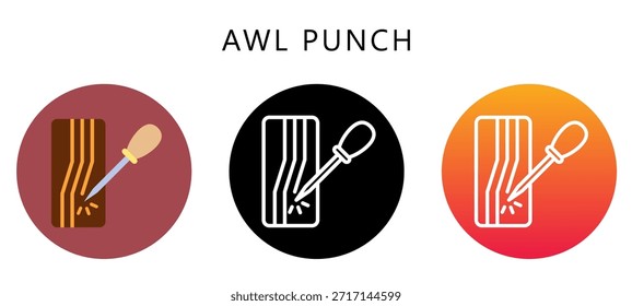 Awl Punch Multi Style Icon, Flat, Line, Glyph, Lineal, Dual Tone. Relate To Carpentry, Wood Industry. Use For Modern Concept, Ui, Ux Web And App Development.