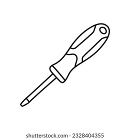 Awl or screwdriver tool icon, doodle style flat vector outline for coloring book