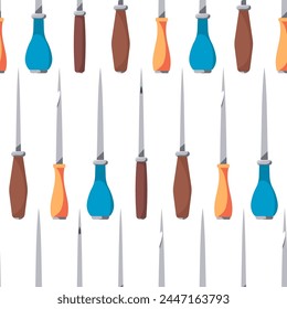 Awl for sewing vector cartoon seamless pattern.