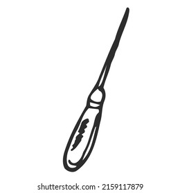 Awl sketch drawing isolated on white background. Tool for work shoemaker, tailor. Hand drawn style. Vector vintage illustraion.