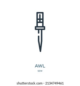 awl thin line icon. 1, equipment linear icons from sew concept isolated outline sign. Vector illustration symbol element for web design and apps.