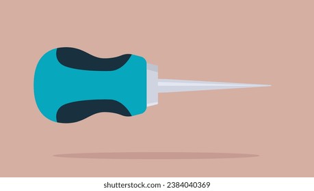Awl tool vector illustration - One simple scratch awl in side view flat design, with turquoise colour on beige background