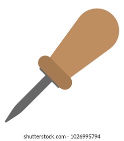 
Awl with wooden handle, stitching tool flat icon
